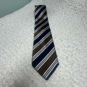 Donald Trump Signature Collection Brown & Navy Blue Striped 100% Silk Necktie EU